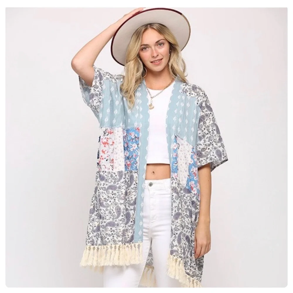$20 start 265 ❤️ Mixed print fringe kimono - Picture 2 of 4